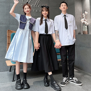 校园风连衣裙夏日系初中生班服学院风毕业照裙子闺蜜装2人姐妹装