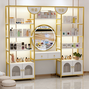高端化妆品展示柜美容院产品陈列柜护肤品柜台货架展示架带灯玻璃