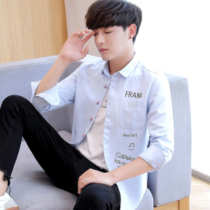 春季青少年长袖衬衫男孩韩版潮流帅气纯棉初中学生高中生衬衣薄款