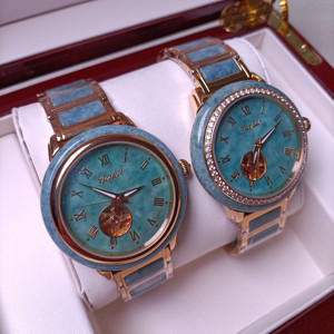 天然翡翠镂空机械表全自动简约玉石镶钻防水蓝宝石男女士情侣手表