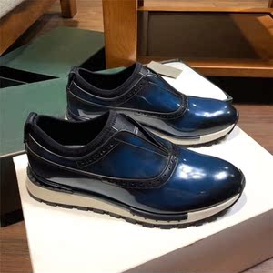 明星彭于晏同款22新款开边珠牛皮改色tpr商务青年休闲套脚皮鞋男