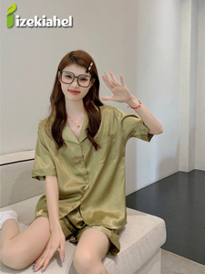 日本代购冰丝睡衣女2024新款夏季天高级感短袖短裤家居服两件套装