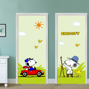卡通动漫史努比创意门贴纸整张包门贴pvc防水自粘幼儿园教室门饰