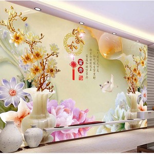 中式电视背景墙壁纸现代简约壁画3d立体浮雕墙纸欧式客厅影视墙布