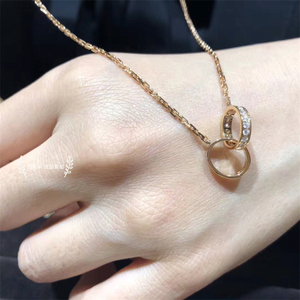 cartier/卡地亚&nbsp;经典无钻love双环项链&nbsp;18k金镶钻圆环锁骨