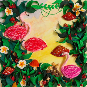 火烈鸟主题粘土画幼儿园彩泥相框装饰画作品超轻黏土立体手工成品