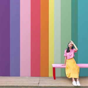 网红渐变色装饰彩虹直播间背景ins风莫兰迪色壁纸彩色服装店墙纸
