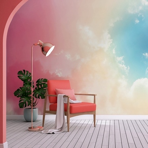 北欧ins风墙纸天花板天空直播间背景墙装修壁纸渐变云朵彩虹墙布