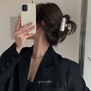 preekr酷甜韩国ins网红金属发夹抓夹银色冷淡风鲨鱼夹盘发夹子