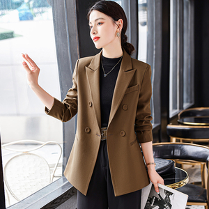 卡其色双排扣小西装外套女韩版气质休闲通勤简约大气女士西服上衣