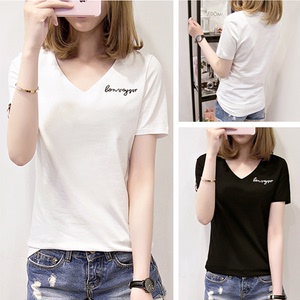 mystyle旗舰店女装拉勾勾2018歌瑶短袖韩版修身打底款字母女t恤