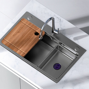 纳米枪灰色厨房大单槽网红子母盆洗菜盆水槽304不锈钢加厚洗碗池