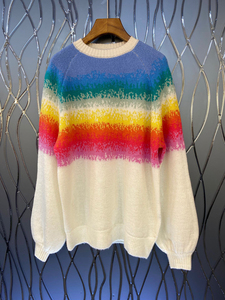 天使新款2020秋冬毛衣多色彩虹色系晕染灯笼长袖洋气时尚