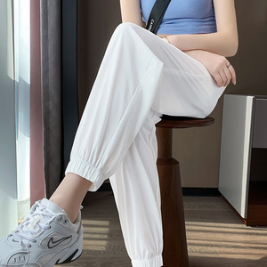 白色冰丝运动裤女夏季薄款跑步健身2022新款春秋小个子速干休闲裤