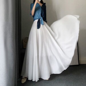 超长双层棉麻半身裙到脚踝超仙女夏季文艺复古荷叶边大摆拖地长裙