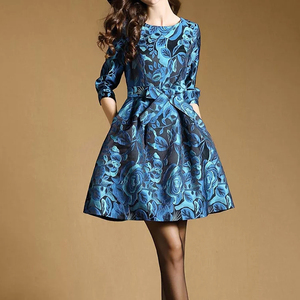 高端品牌女装春秋新款王小丫连衣裙中袖40 50岁妈妈七分袖蓬蓬裙