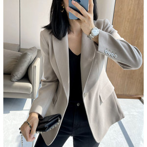 人字纹高级感西装外套女御姐灰色时髦大气职业百搭小个子廓形西服
