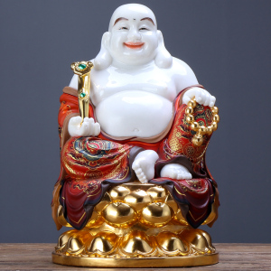 圆通佛具 汉白玉弥勒佛像 供奉 家用镇宅招财大肚笑佛弥勒佛摆件