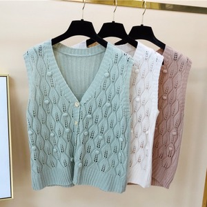 钩花镂空针织马甲背心春秋装v领宽松粗毛线马甲外搭无袖毛衣坎肩