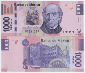 墨西哥1000比索纸币 2013年 p-127 全新unc 外国钱币