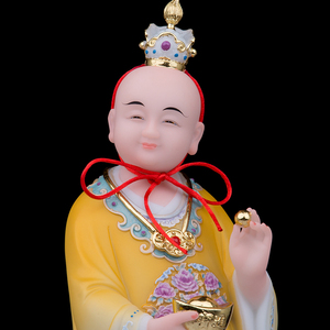 汉白玉招财进宝童子佛像彩绘工艺道家左右护法童子桌面工艺摆件