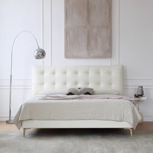 法式轻奢实木软包床头板单买 现代简约奶油风床屏靠背 主卧齐边床