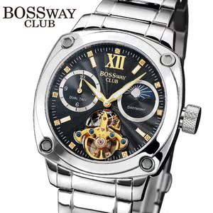 bossway club男士手表全自动机械表大飞轮系列多功能防水镂空男表