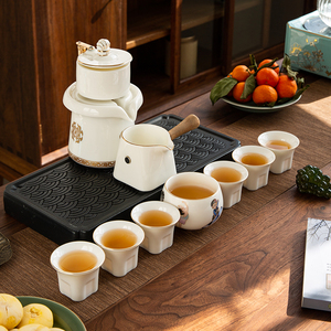 羊脂玉白瓷功夫自动茶具套装懒人家用轻奢高档盖碗茶壶泡茶礼盒装