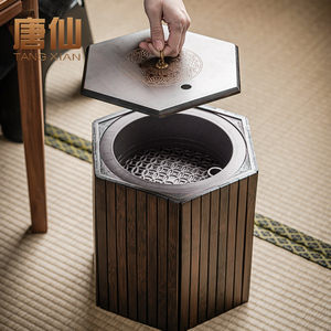 功夫茶具配件茶水桶茶渣竹制小茶桶中式高档二合一排水废水垃圾桶