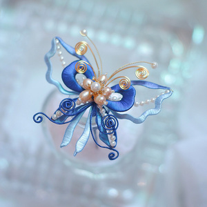 与之手作原创设计传统非遗缠花蓝蝴蝶华丽古风汉服配饰发簪钗头饰