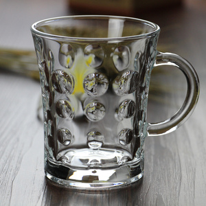 丽尊透明玻璃带把杯咖啡杯啤酒杯牛奶杯花茶杯个性杯珠点杯3支装
