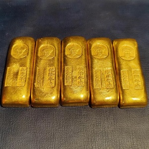 黄铜鎏金实心大清五帝金库拾两金条清朝金锭古玩古董收藏家居摆件
