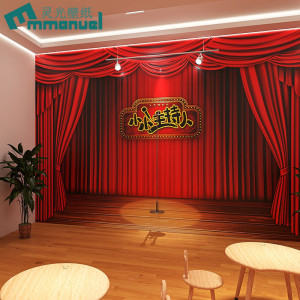直播背景墙3d立体壁纸小主持人口才演讲培训班红色仿舞台幕布墙纸