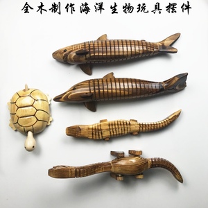 木制玩具工艺品摆件儿童玩具仿真模型木制海豚恐龙鲨鱼 鳄鱼松鼠