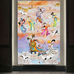 七仙女海报画佛教画像信仰古代美女仙女下凡油画布挂画客厅墙壁画