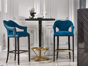 欧式吧台椅实木创意复古简约时尚酒吧椅子美式布艺经典靠背高脚椅