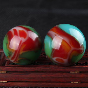 玉把件 新疆七彩玉玛瑙手球健身球把件 天然戈壁玉彩玉手把件