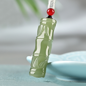 开光天然和田玉竹节吊坠男女玉石节节高玉坠竹子挂件竹报平安项链