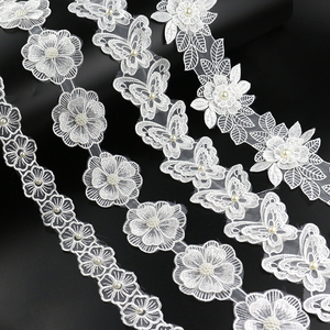 刺绣白色花朵水溶蕾丝花边布料蝴蝶图案手工立体装饰花边diy辅料