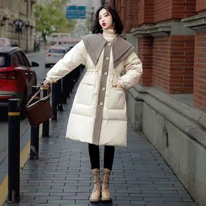 2024冬季清货娃娃领韩版时尚中长款洋气宽松加厚收腰女羽绒服外套