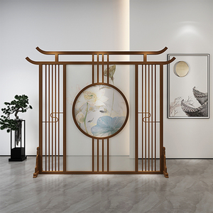 新中式实木屏风隔断客厅遮挡玄关酒店可移动创意镂空花格原木座屏