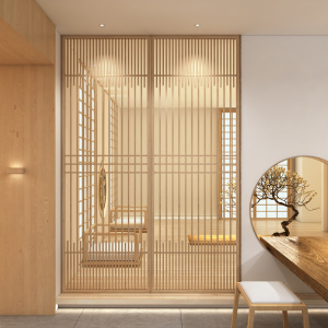 新中式屏风隔断客厅折叠移动入户日式玄关实木全榫卯格栅镂空花格