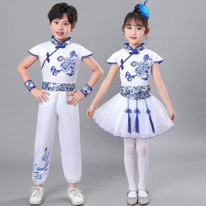 六一儿童青花瓷演出服蓬蓬纱裙男女幼儿舞蹈表演服装中国风大合唱