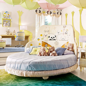 圆床公主床女孩欧式布艺儿童粉色卡通圆形布艺卧室小孩床定制