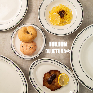 美国TUXTON新款黑色线条西餐盘牛排盘耐高温陶瓷盘子brunch早餐盘