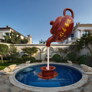 定制大型玻璃钢景观悬空流水天壶装饰水池喷泉悬浮流水茶壶雕塑