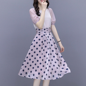 名缓小香风波点连衣裙套装女夏季时尚气质洋气御姐高级感两件套夏