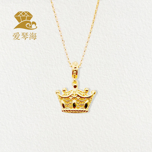 爱琴海 古法黄金999足金花丝镂空皇冠手串纯金手链精品桂冠吊坠