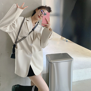 韩版chic米色西装外套女秋季2023新款宽松时尚气质流行炸街小西服
