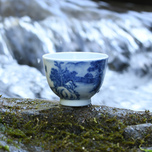 瓷奶奶 昕照堂 青花寄情山水间直口杯 柴气三烧